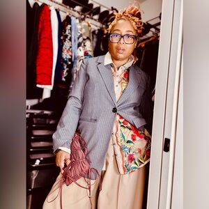 Pinstripe Blazer Women's Gray